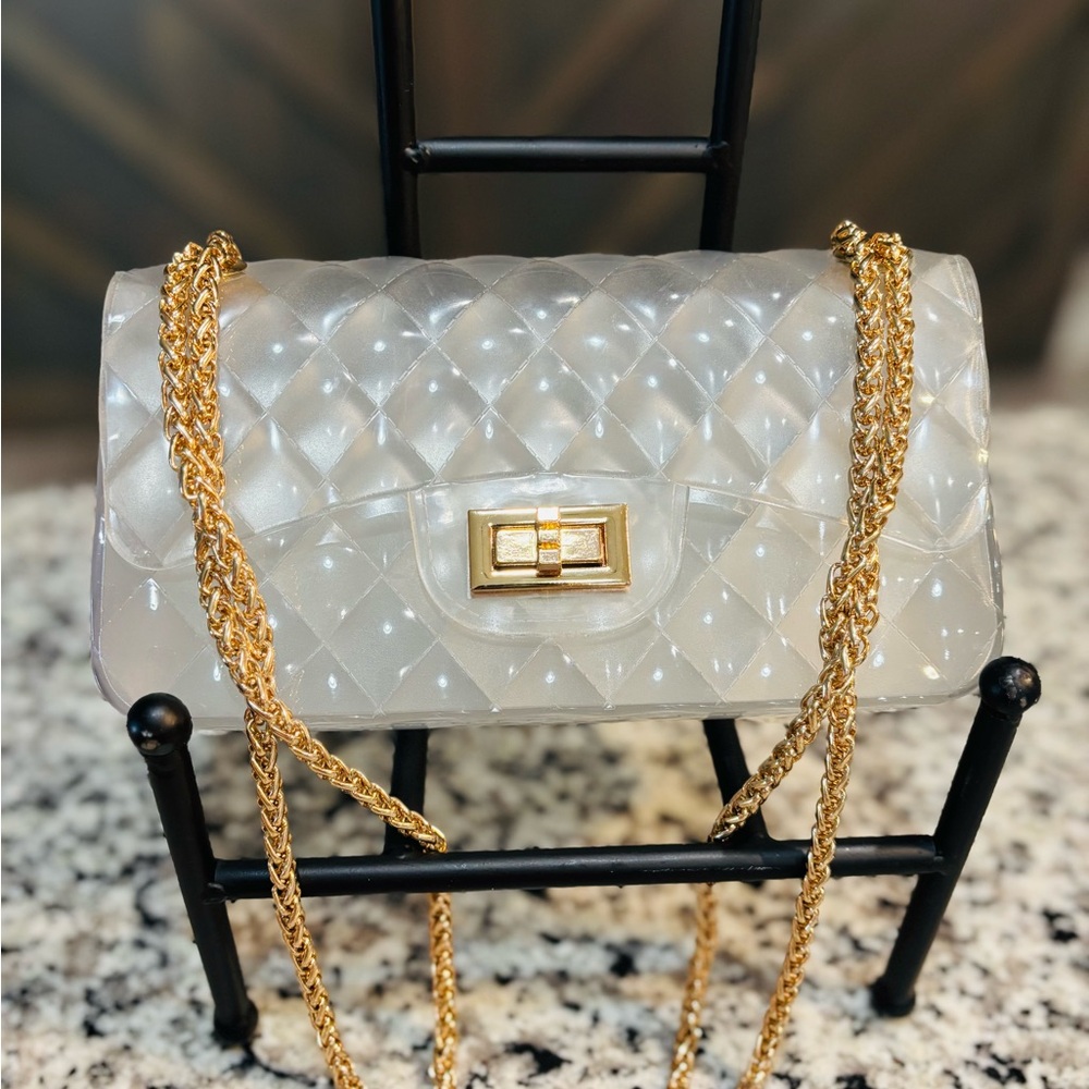 Translucent Clear Jelly Clutch with Gold Chain